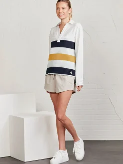 Women tasc French Terry Polo Sweatshirt - Stripe