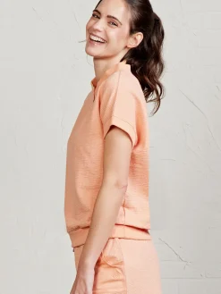 Women tasc Villa Knit Seersucker Short Sleeve Henley